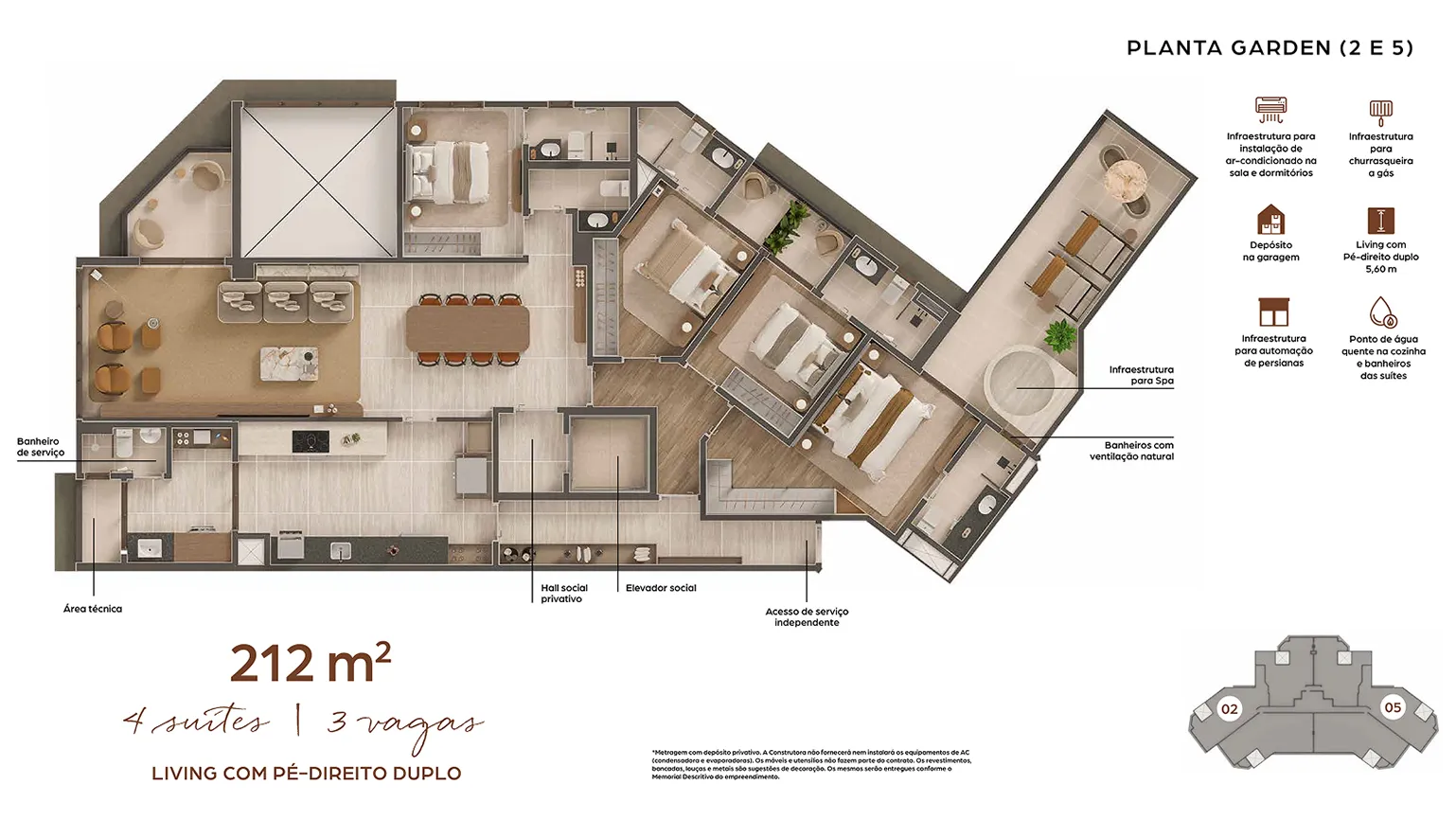 Planta Garden (2 e 5) — 212 m²